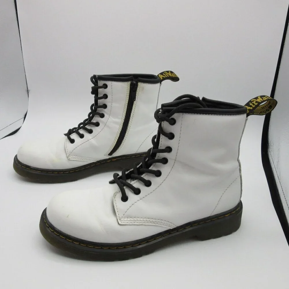 Dr. Martens Boots White 1460 Leather Lace Up Side Zip Punk Winter Kids 4 EU 36